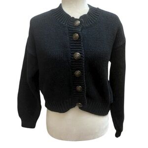 Croquet Club Womens Cropped Black Button Cardigan